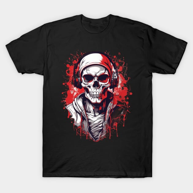 Cool Skeleton-Skull Headphones T-Shirt by VisionDesigner